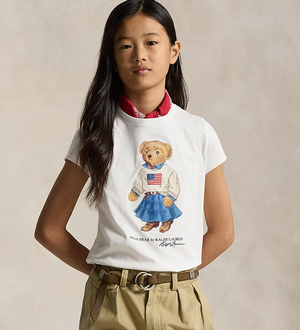 Børn Polo Ralph Lauren T-Shirts|Pigetøj|T-shirt - Hvid m. Bamse
