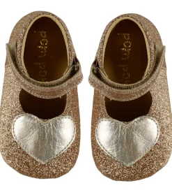 Pom Pom Begyndersko|Ballerina Hjemmesko - Beginners Heart - Gold Glitter