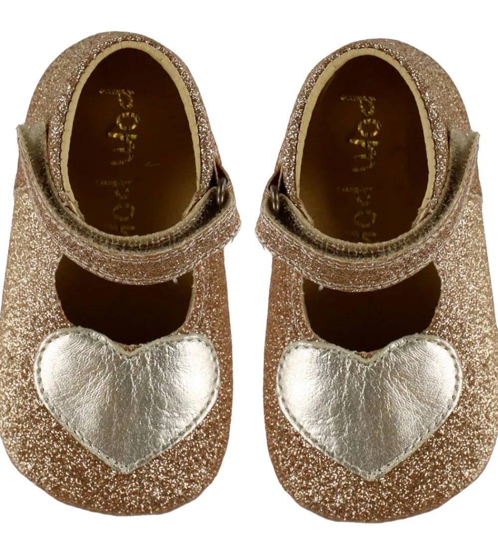 Pom Pom Begyndersko|Ballerina Hjemmesko - Beginners Heart - Gold Glitter