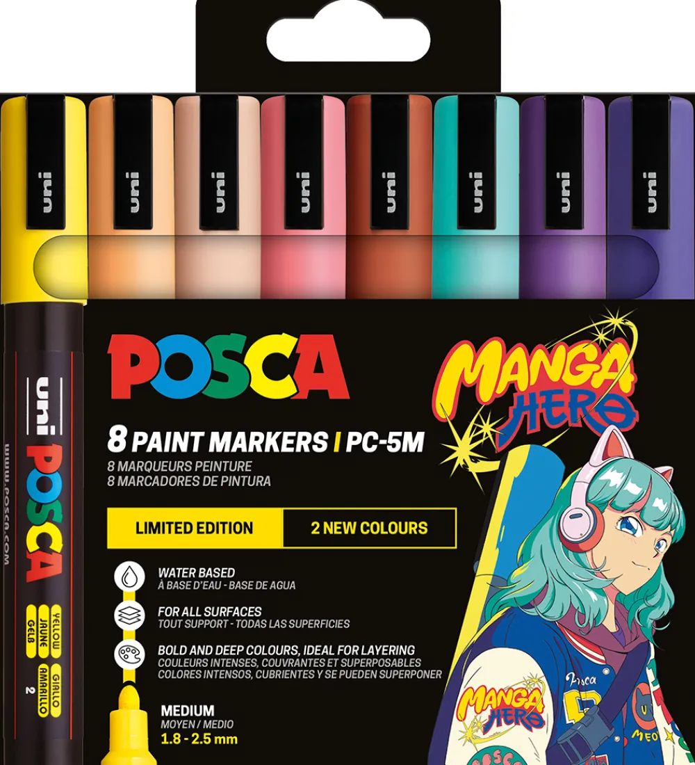 Posca Tuscher Og Farver|Kreativ Leg|Tuscher - PC-5M - 8 stk. - Manga Hero
