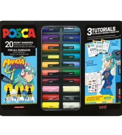 Posca Tuscher Og Farver|Kreativ Leg|Tuscher m. Metalkasse - 20 stk. - Manga Hero