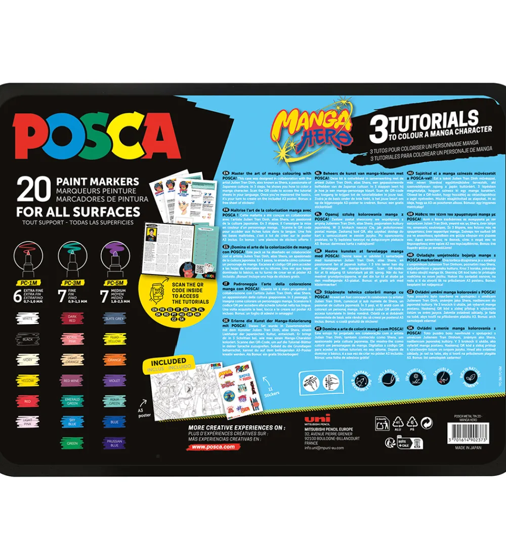 Posca Tuscher Og Farver|Kreativ Leg|Tuscher m. Metalkasse - 20 stk. - Manga Hero