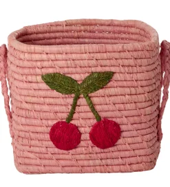 Rice Kurve|Opbevaring>Opbevaringskurv - Raffia/Søgræs - 20x20 cm - Pink/Kirsebær