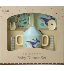 Rice Spisesæt|Spisesæt - Melamin - 4 Dele - Blå Ocean Print