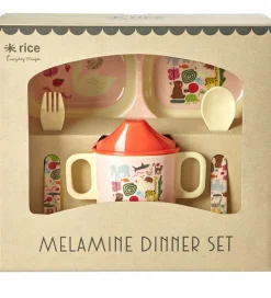 Rice Spisesæt|Spisesæt - Melamin - 4 stk. - Wildlife Print - Pink