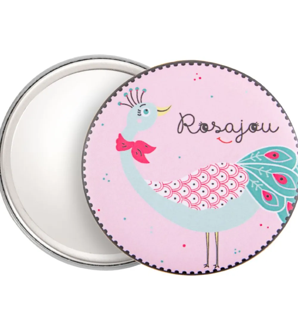 Rosajou Spejle|Lommespejl - Rosa m. Påfugl