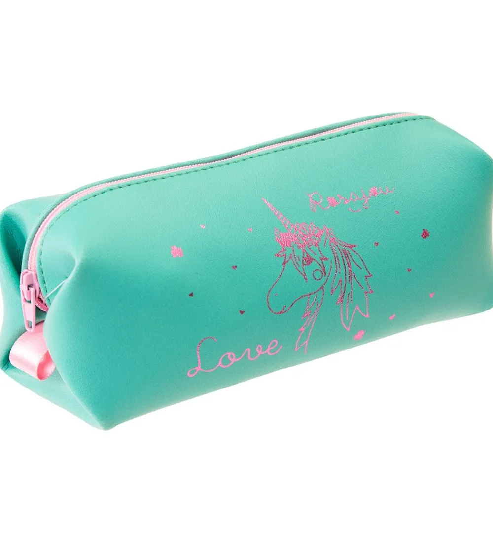 Rosajou Sminke|Sminketaske - 19x9 cm - Grøn m. Enhjørning