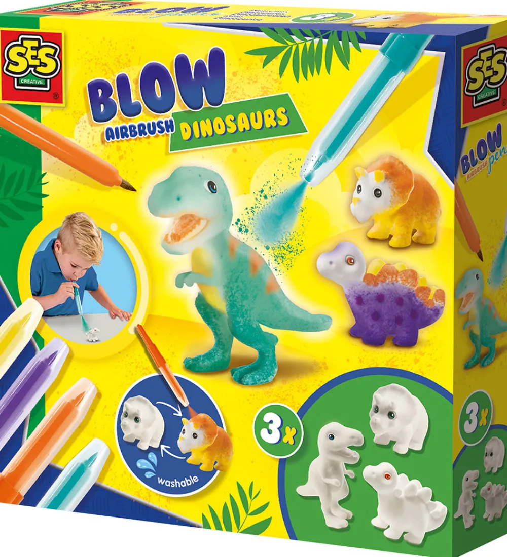 SES Creative Tuscher Og Farver|Kreasæt>Kreasæt - Pustetuscher - Dinosaurer