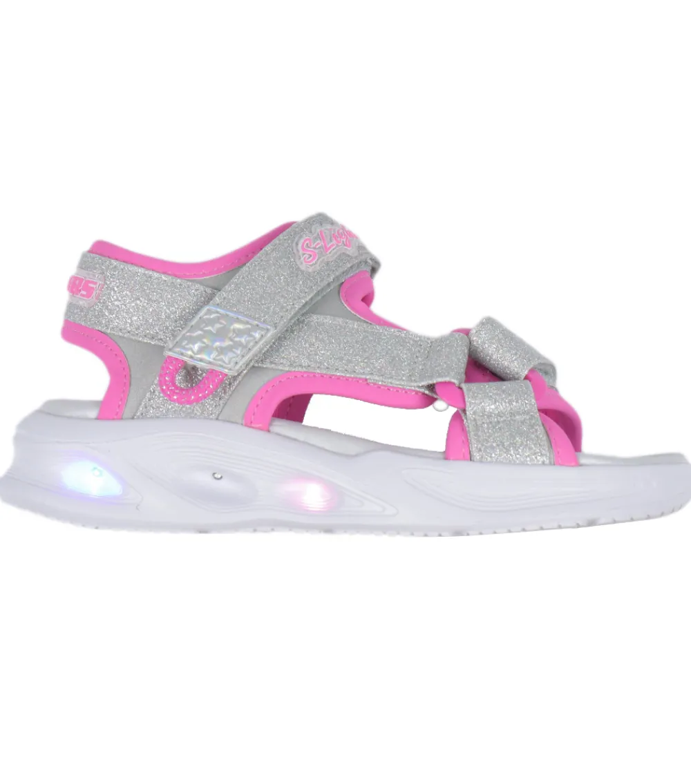Skechers Blinkesko>Sandaler m. Lys - Sola Glow - Silver/Hot Pink