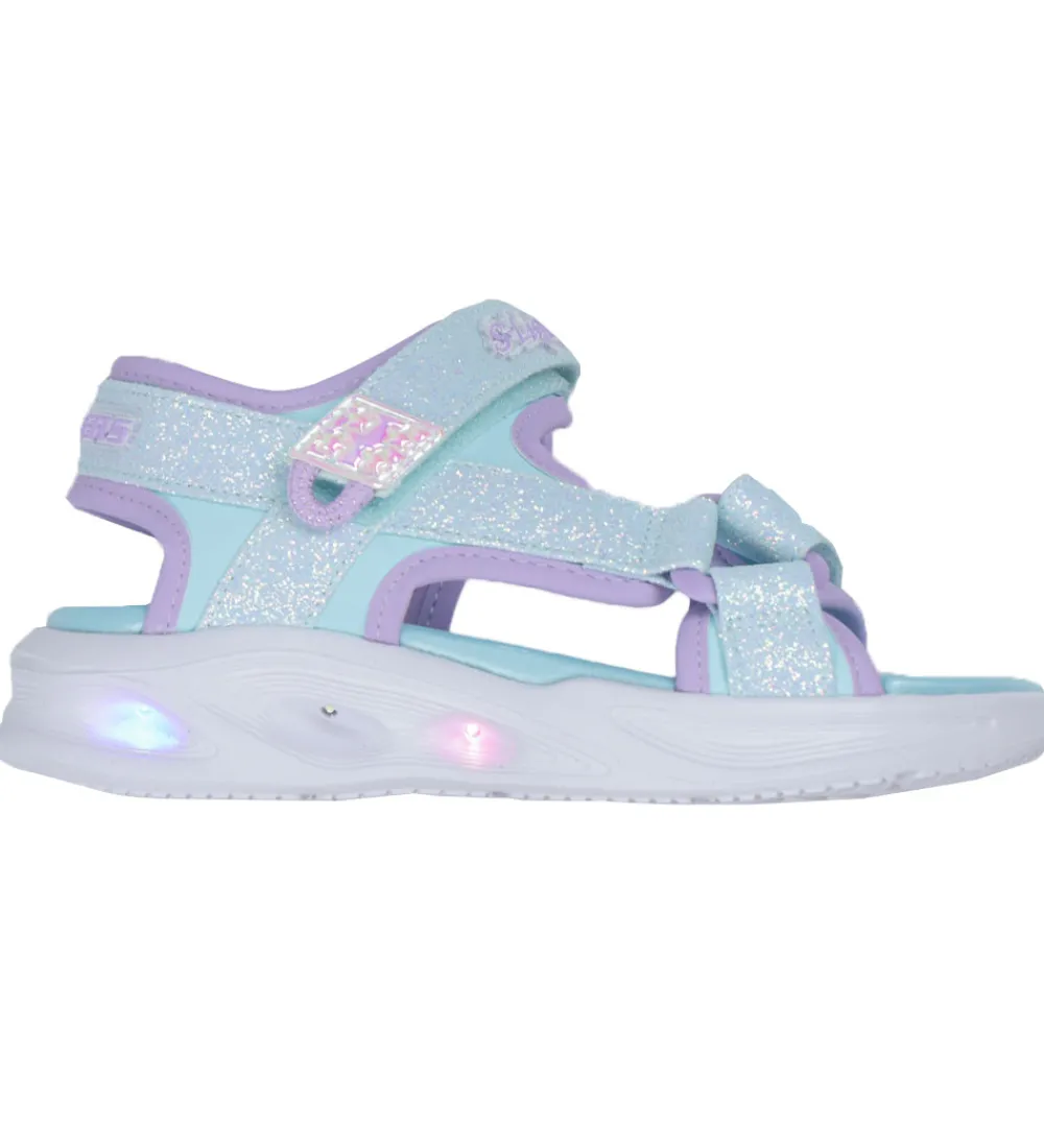 Skechers Blinkesko|Sandaler m. Lys - Sola Glow - Light Blue Lavender