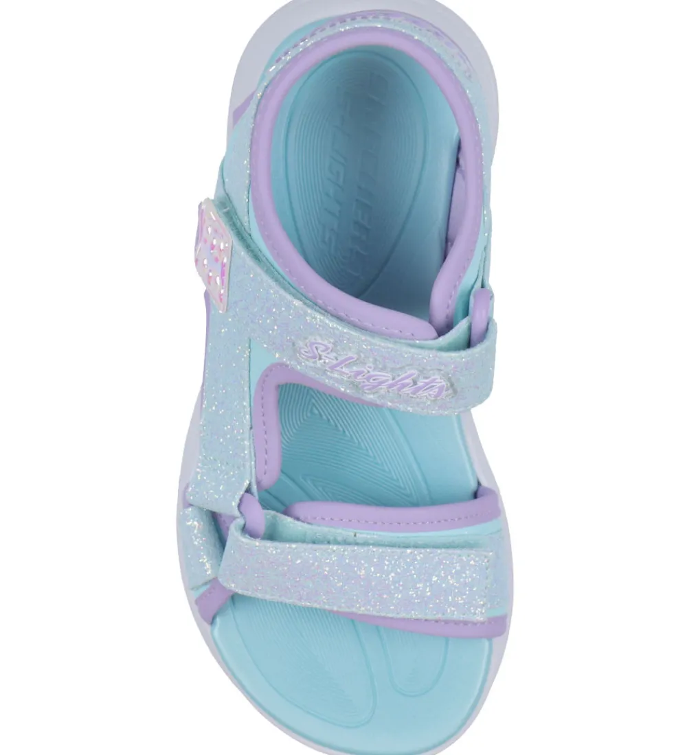 Skechers Blinkesko|Sandaler m. Lys - Sola Glow - Light Blue Lavender