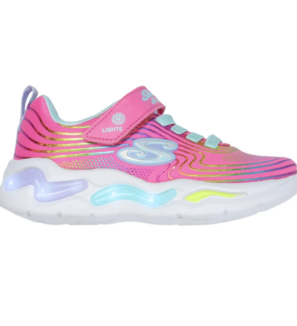 Skechers Blinkesko>Sko m. Lys - Wavy Beams - Pink/Multi