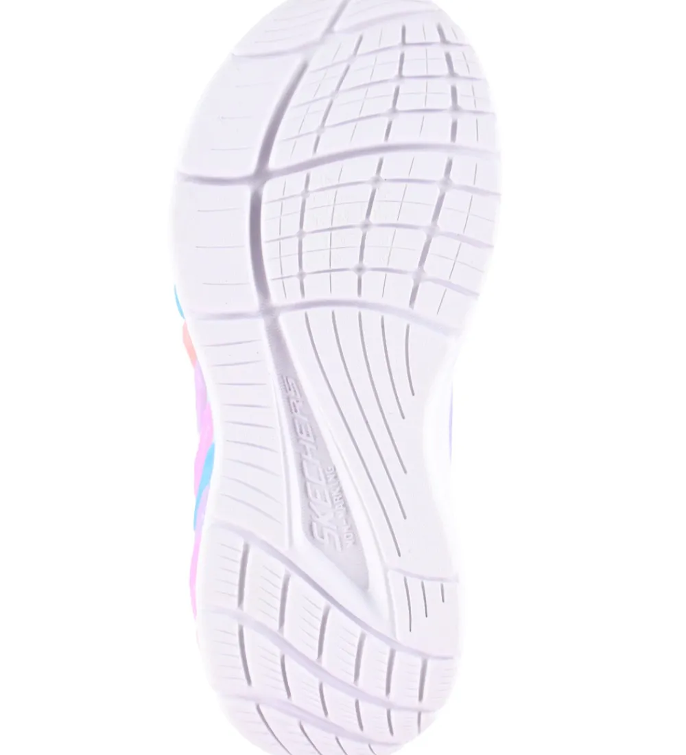 Skechers Sneakers|Sketchers Sko m. Lys - Rainbow Reflection - Light Blue/ Multi