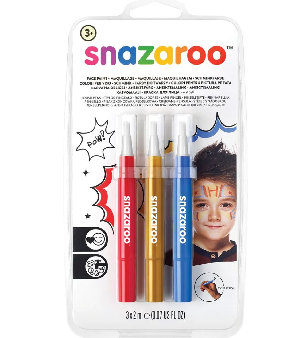 Snazaroo Sminke>Ansigtsmaling - Penselmaling - 3 stk. - Rød/Guld/Blå