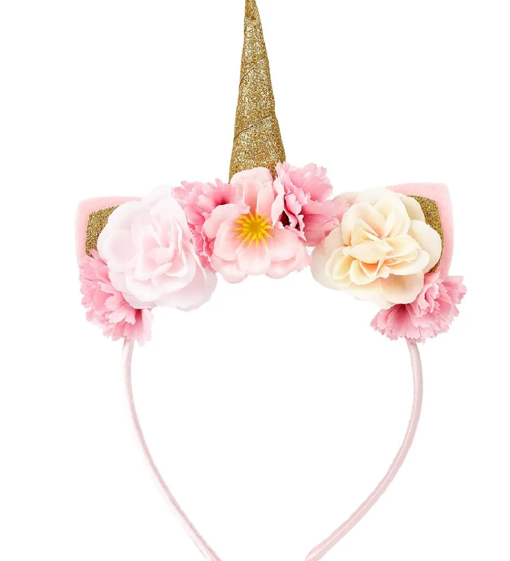 Souza Hårbøjler|Udklædning - Hårbøjle m. Blomster - Enhjørning - Rosa/Guld