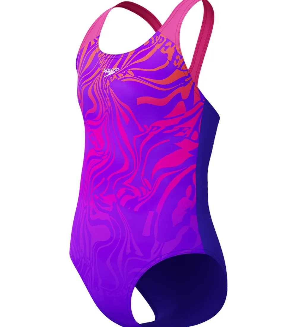 Børn Speedo Svømmetøj|Svømning>Badedragt - Digital Placement Splashback - Lilla/Pink