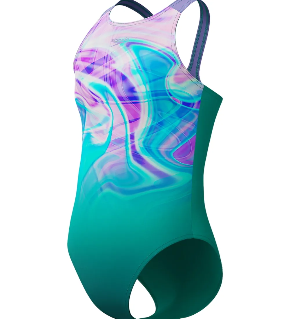 Børn Speedo Svømmetøj|Svømning>Badedragt - Printed Pulseback - Grøn/Pink