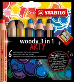Stabilo Tuscher Og Farver|Kreativ Leg|Farveblyanter - Woody 3-i-1 Arty - 6 stk. - Multifar