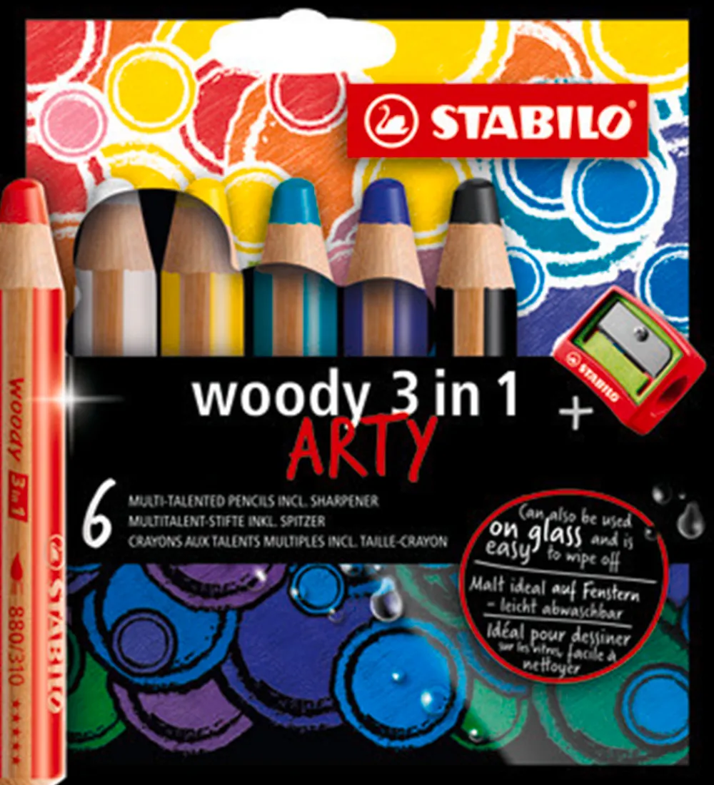 Stabilo Tuscher Og Farver|Kreativ Leg|Farveblyanter - Woody 3-i-1 Arty - 6 stk. - Multifar