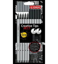 Stabilo Tuscher Og Farver|Skriveredskaber|Tuscher - Creative Tips Arty - 10 stk. - Sort/Grå
