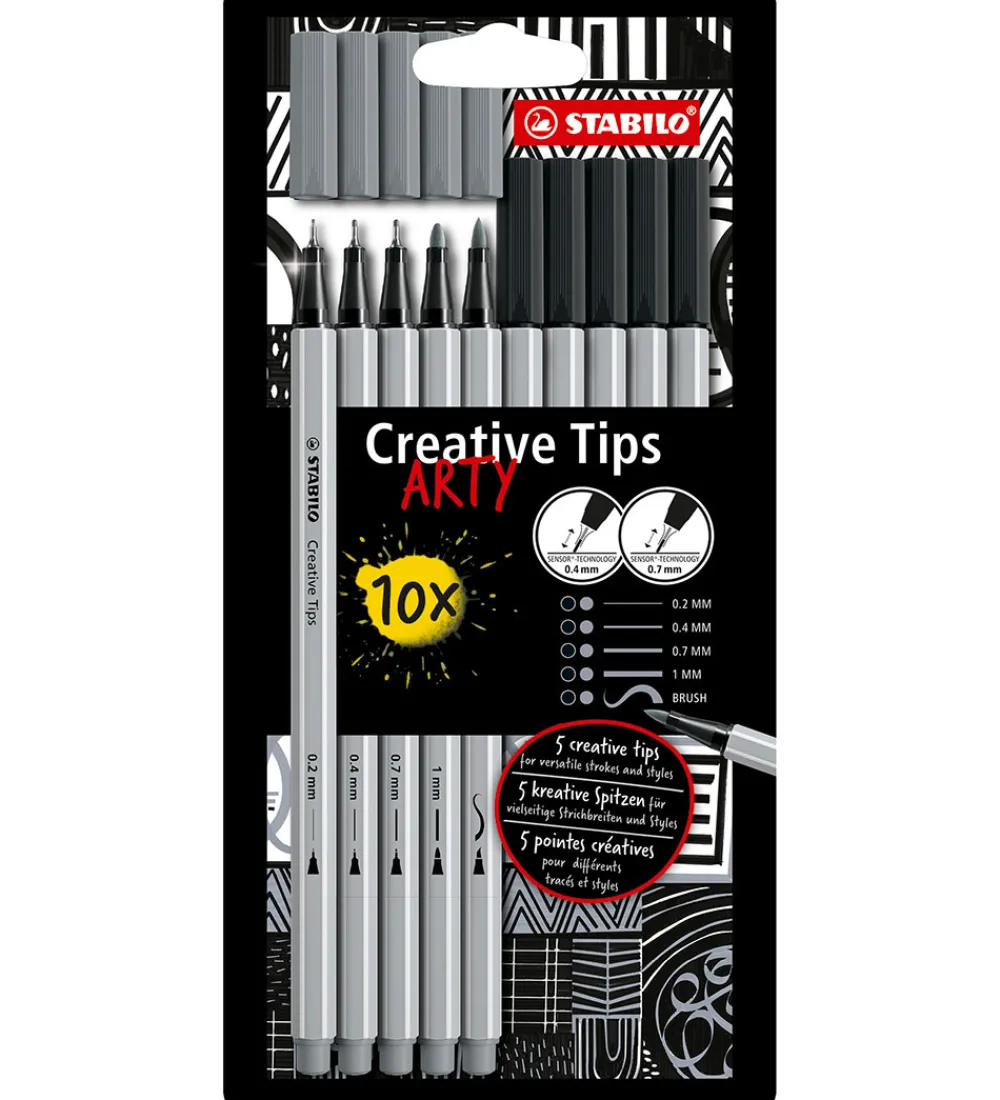 Stabilo Tuscher Og Farver|Skriveredskaber|Tuscher - Creative Tips Arty - 10 stk. - Sort/Grå