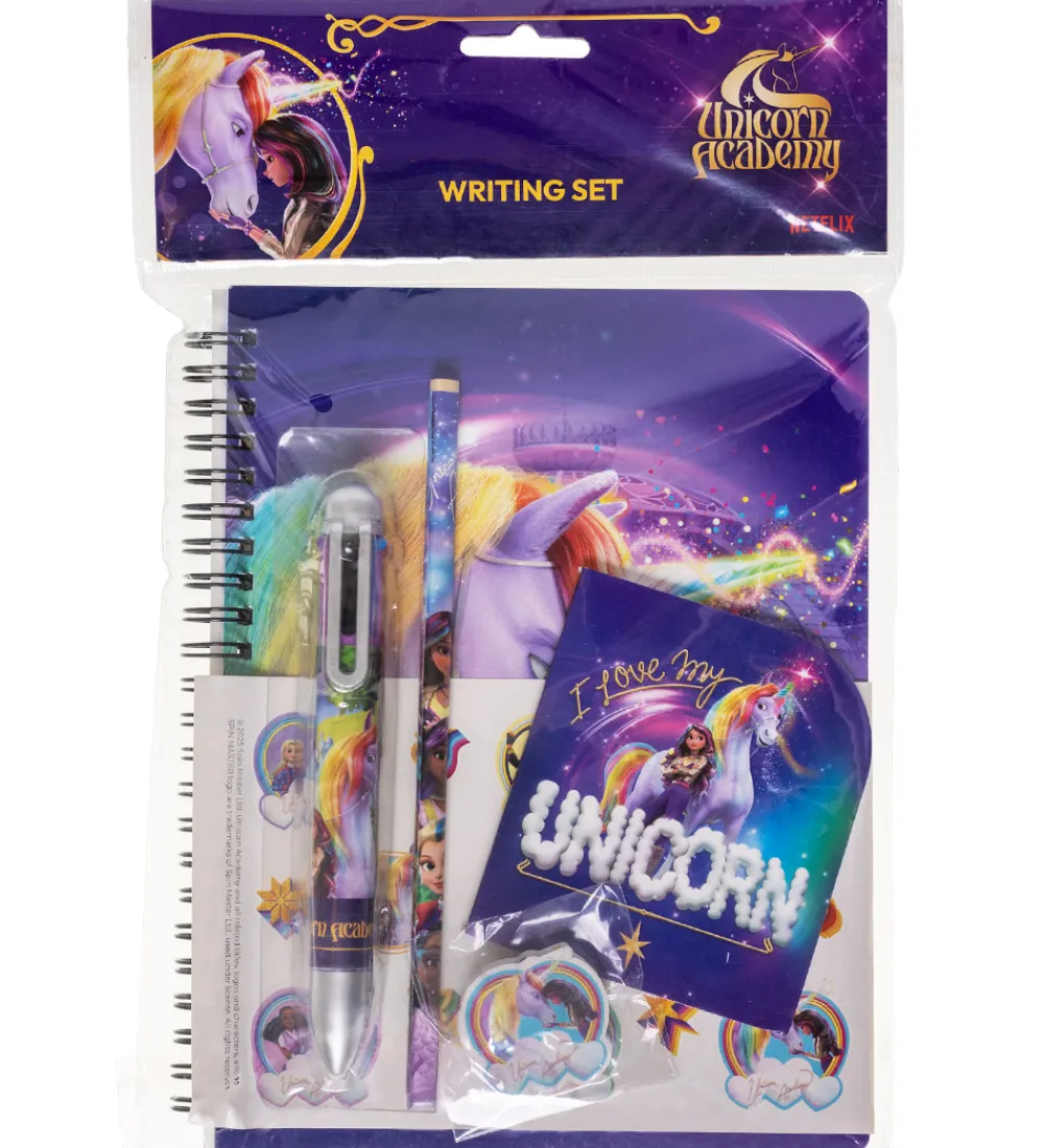 Unicorn Academy Tuscher Og Farver|Skrivesæt m. Multifarvet Kuglepen