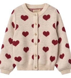 Børn Wheat Cardigans|Cardigan - Merinould - Offwhite Melange m. Hjerter