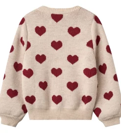 Børn Wheat Cardigans|Cardigan - Merinould - Offwhite Melange m. Hjerter
